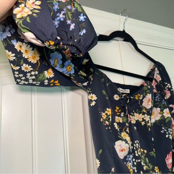 Abercrombie Puff Sleeve Lace Up Sweetheart Blouse Floral Boho Size Small - Picture 5 of 7